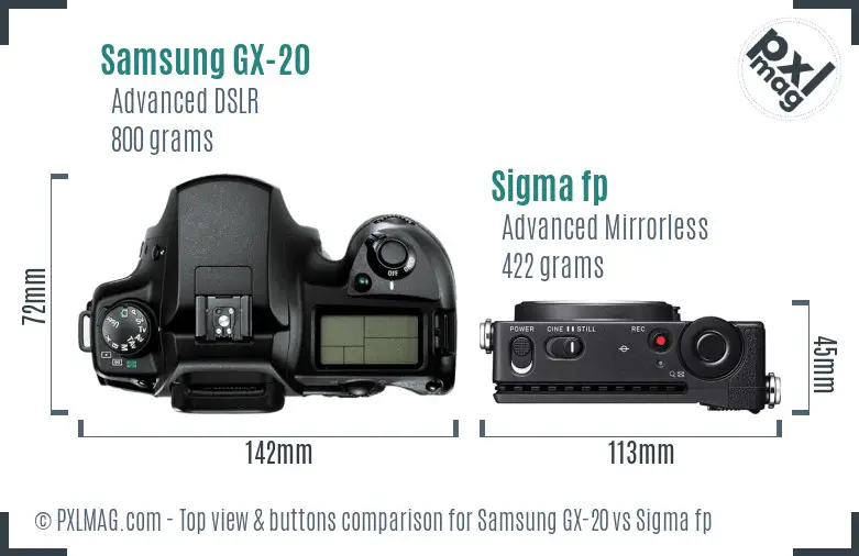 Samsung GX-20 vs Sigma fp top view buttons comparison