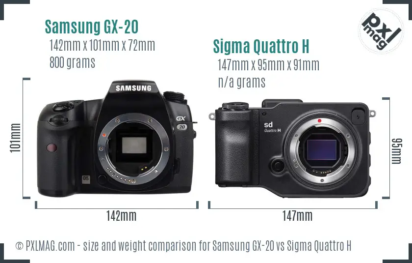 Samsung GX-20 vs Sigma Quattro H size comparison