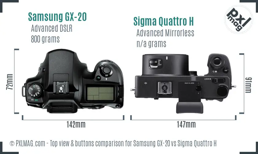 Samsung GX-20 vs Sigma Quattro H top view buttons comparison