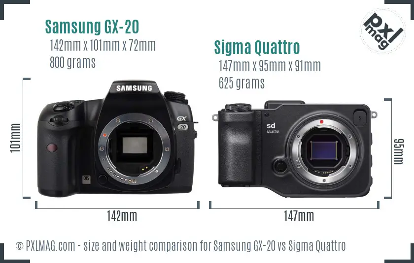 Samsung GX-20 vs Sigma Quattro size comparison