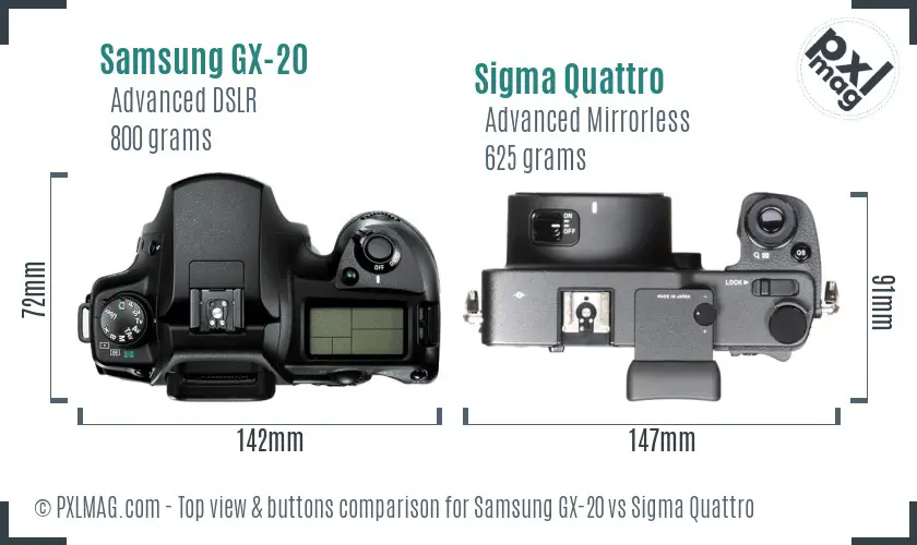 Samsung GX-20 vs Sigma Quattro top view buttons comparison