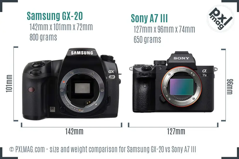 Samsung GX-20 vs Sony A7 III size comparison