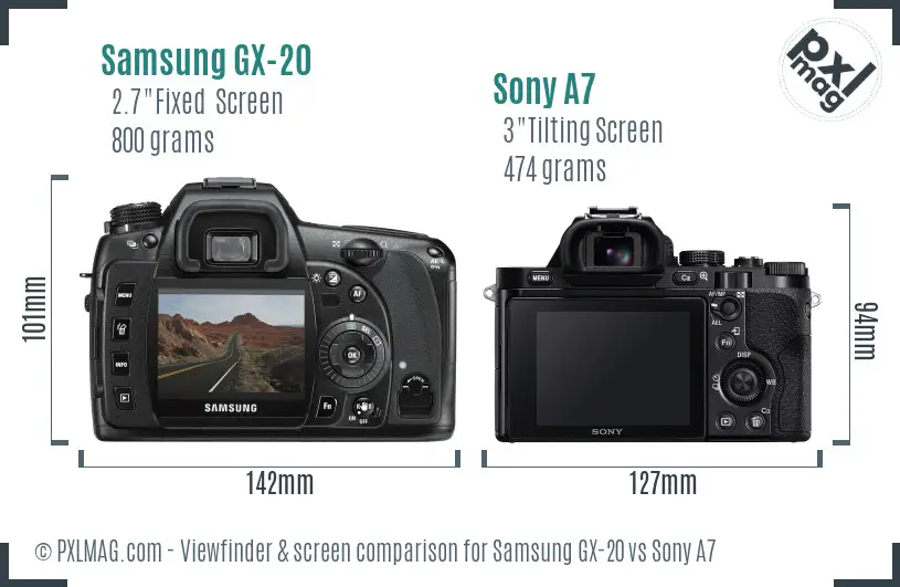 Samsung GX-20 vs Sony A7 Screen and Viewfinder comparison