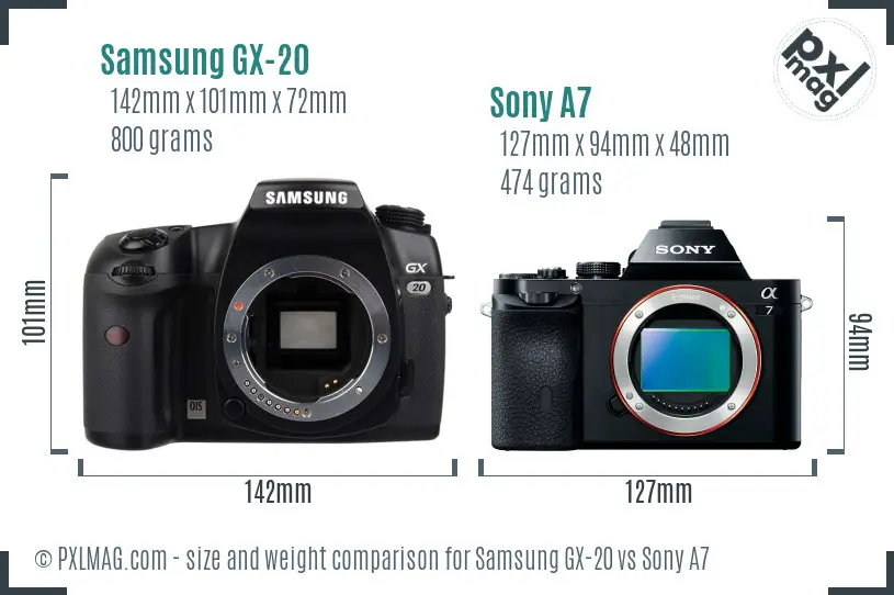 Samsung GX-20 vs Sony A7 size comparison