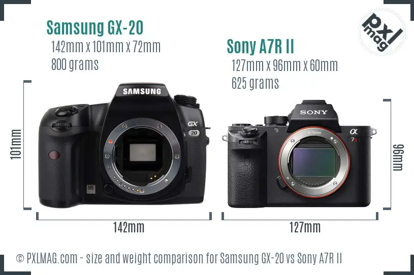 Samsung GX-20 vs Sony A7R II size comparison