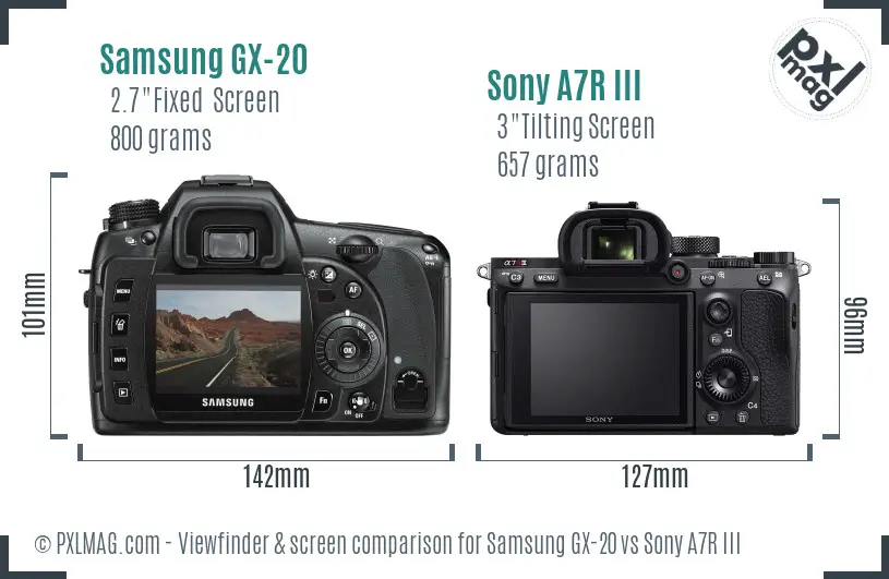 Samsung GX-20 vs Sony A7R III Screen and Viewfinder comparison