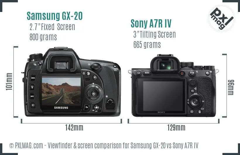 Samsung GX-20 vs Sony A7R IV Screen and Viewfinder comparison