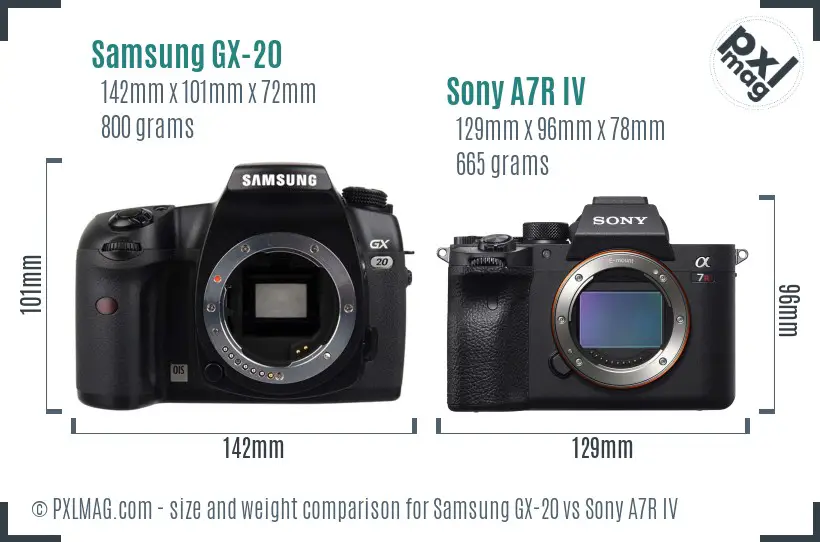 Samsung GX-20 vs Sony A7R IV size comparison