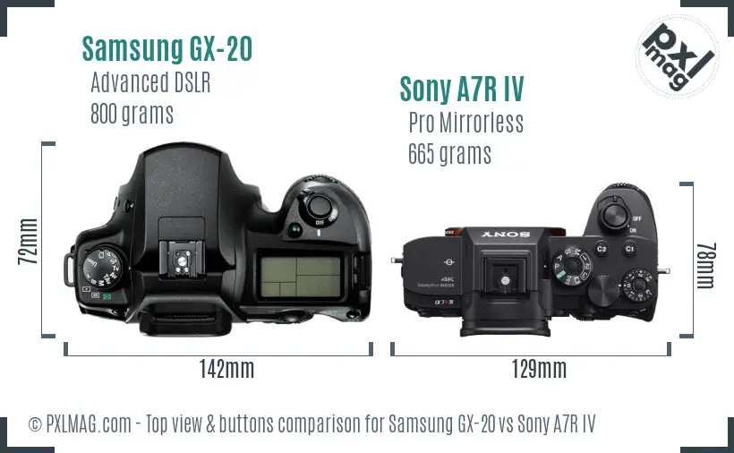 Samsung GX-20 vs Sony A7R IV top view buttons comparison