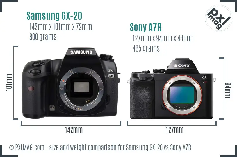Samsung GX-20 vs Sony A7R size comparison