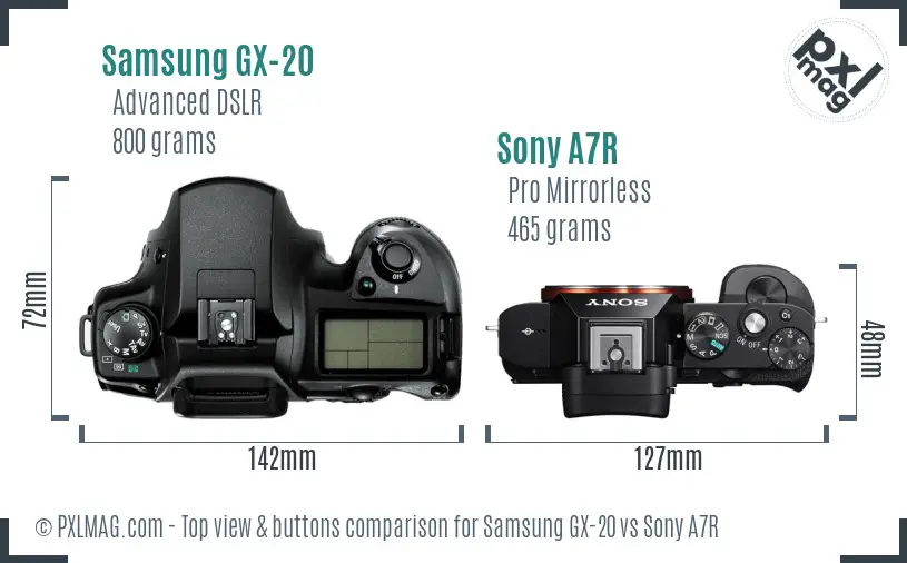Samsung GX-20 vs Sony A7R top view buttons comparison