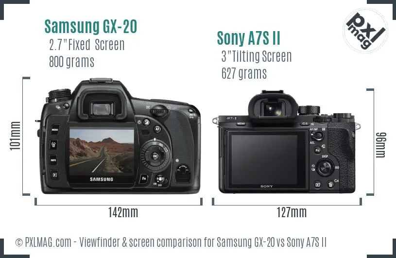 Samsung GX-20 vs Sony A7S II Screen and Viewfinder comparison
