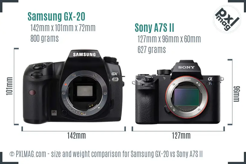 Samsung GX-20 vs Sony A7S II size comparison
