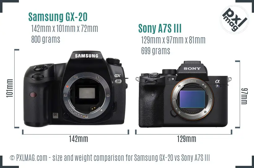 Samsung GX-20 vs Sony A7S III size comparison