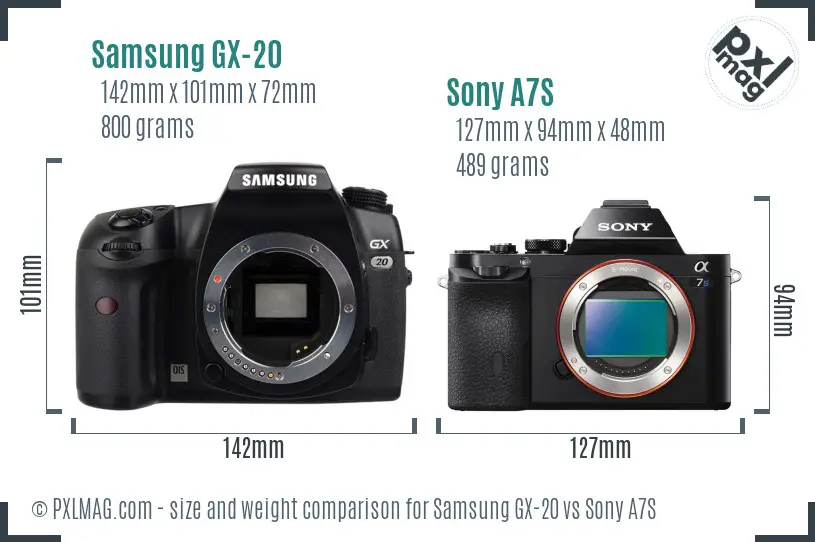 Samsung GX-20 vs Sony A7S size comparison