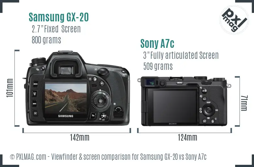 Samsung GX-20 vs Sony A7c Screen and Viewfinder comparison