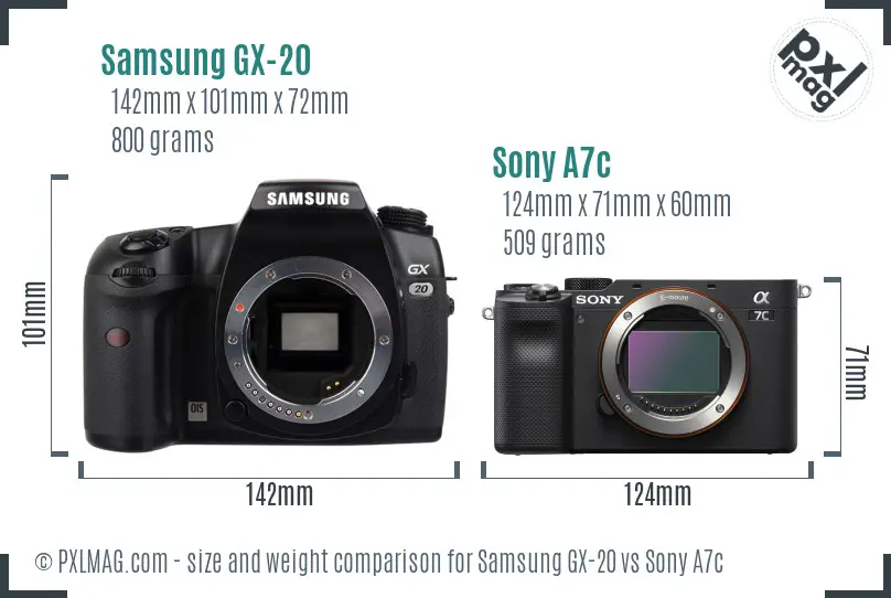 Samsung GX-20 vs Sony A7c size comparison