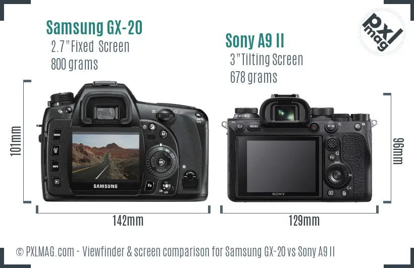 Samsung GX-20 vs Sony A9 II Screen and Viewfinder comparison