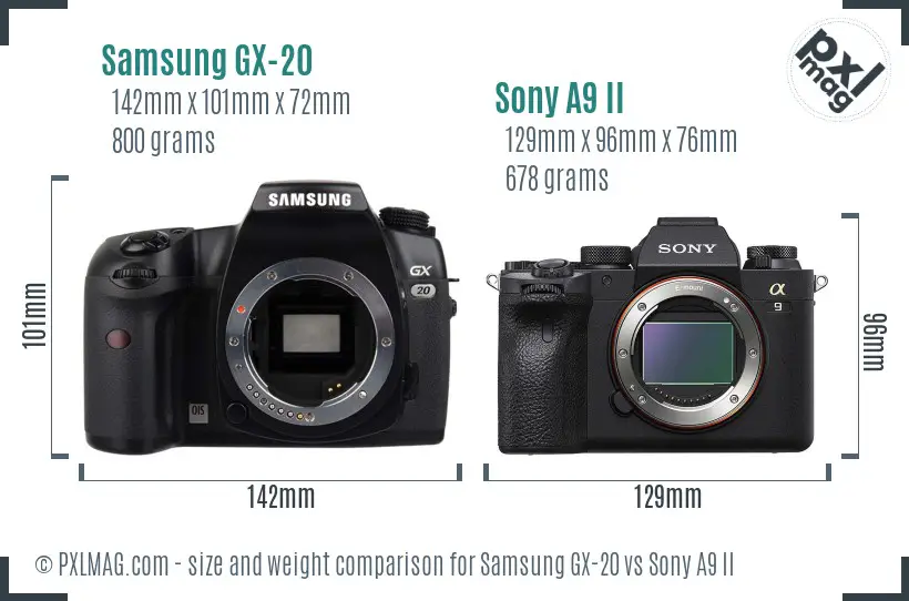 Samsung GX-20 vs Sony A9 II size comparison