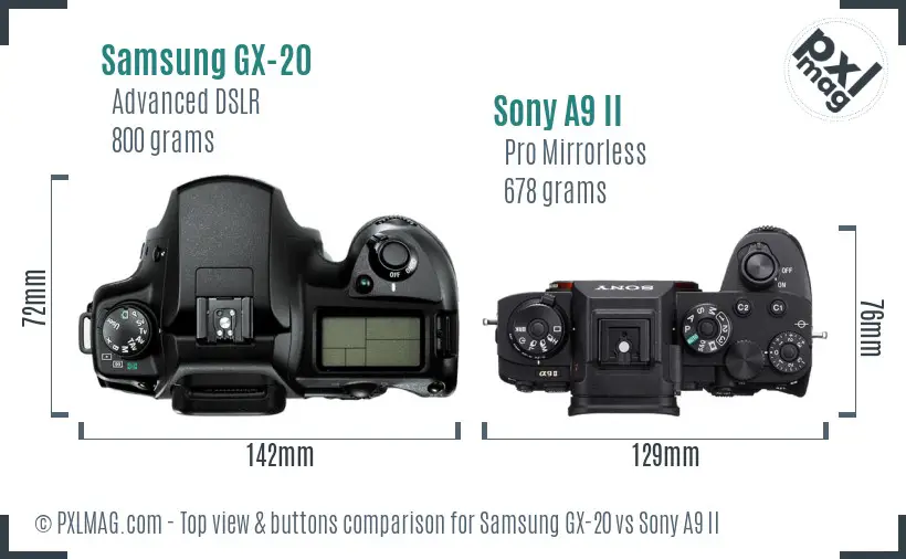 Samsung GX-20 vs Sony A9 II top view buttons comparison