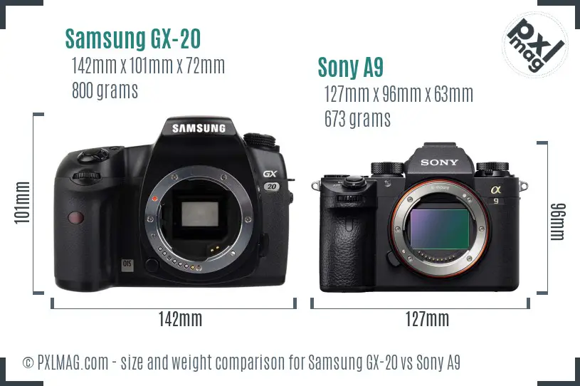 Samsung GX-20 vs Sony A9 size comparison