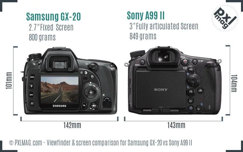 Samsung GX-20 vs Sony A99 II Screen and Viewfinder comparison