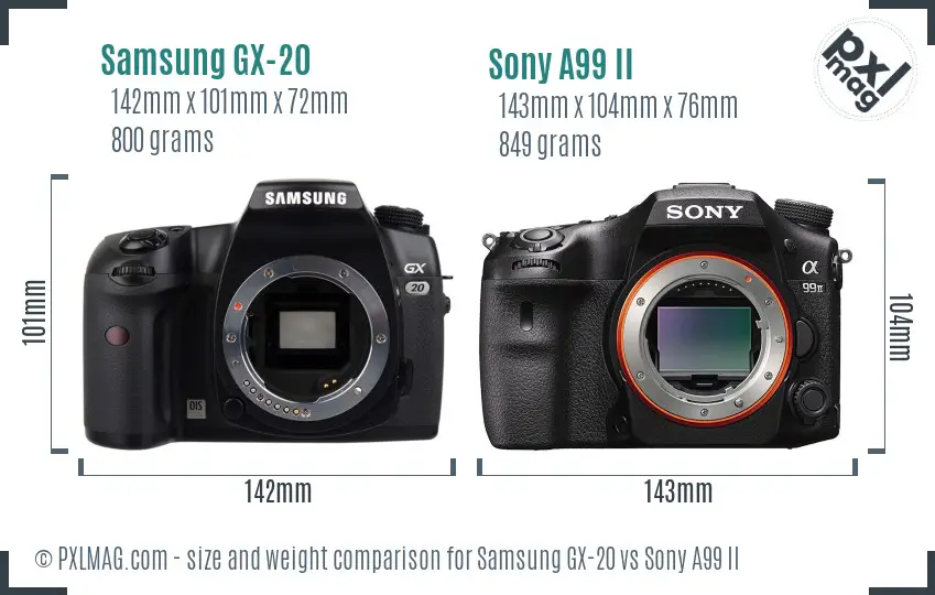 Samsung GX-20 vs Sony A99 II size comparison