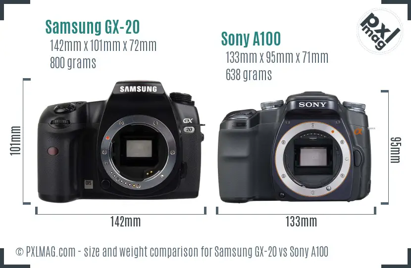 Samsung GX-20 vs Sony A100 size comparison