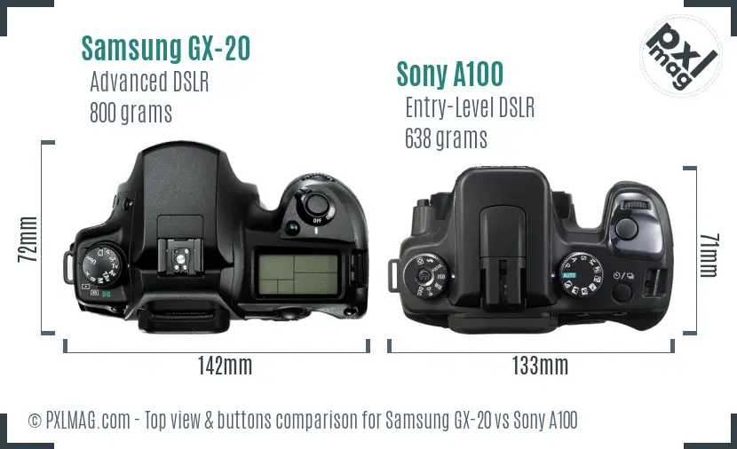 Samsung GX-20 vs Sony A100 top view buttons comparison