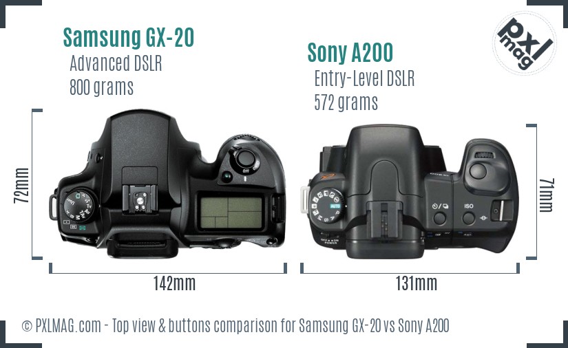 Samsung GX-20 vs Sony A200 top view buttons comparison