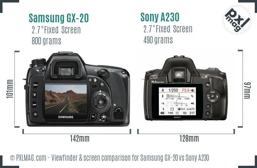 Samsung GX-20 vs Sony A230 Screen and Viewfinder comparison