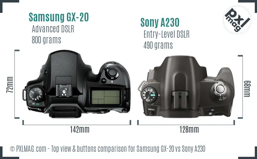 Samsung GX-20 vs Sony A230 top view buttons comparison