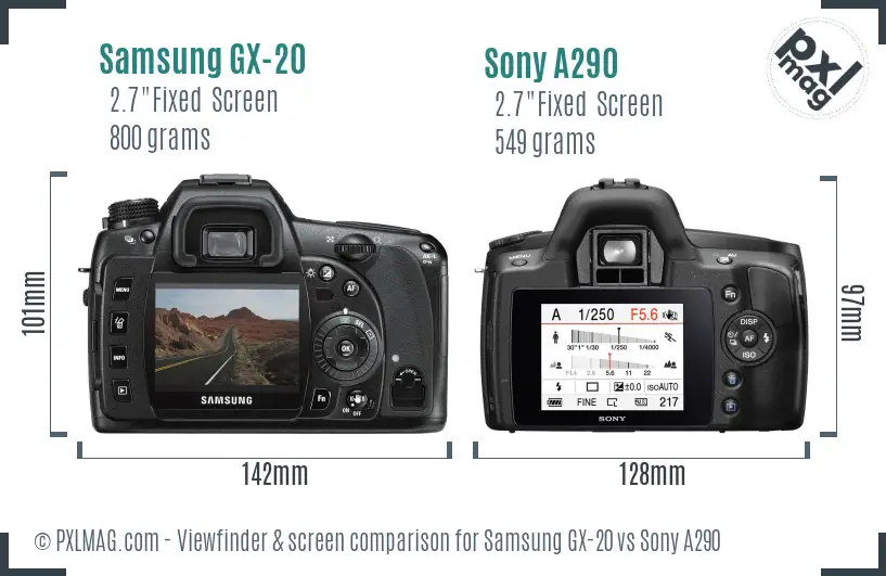 Samsung GX-20 vs Sony A290 Screen and Viewfinder comparison