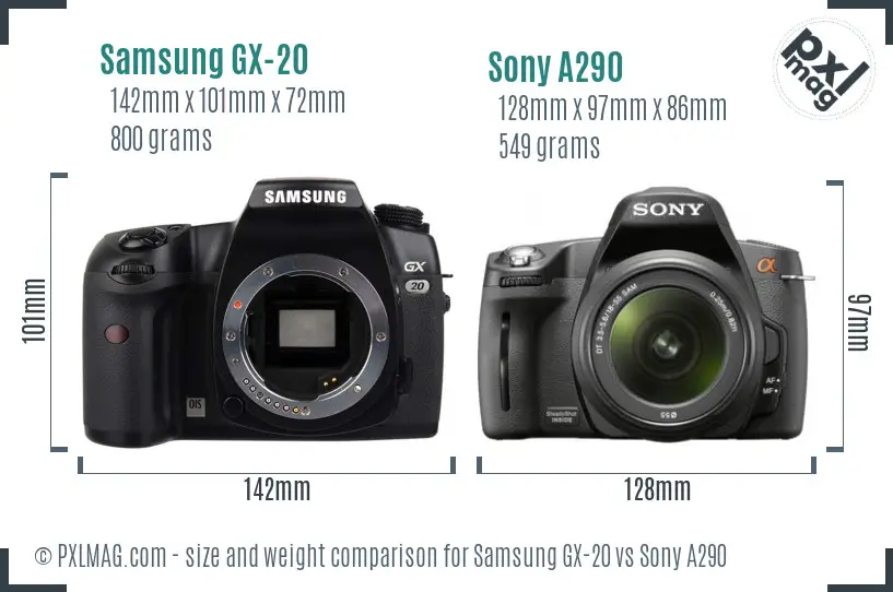 Samsung GX-20 vs Sony A290 size comparison