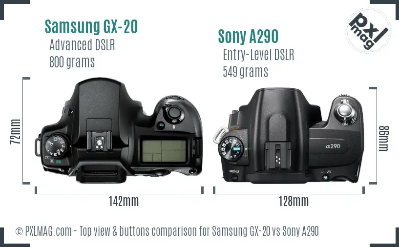 Samsung GX-20 vs Sony A290 top view buttons comparison