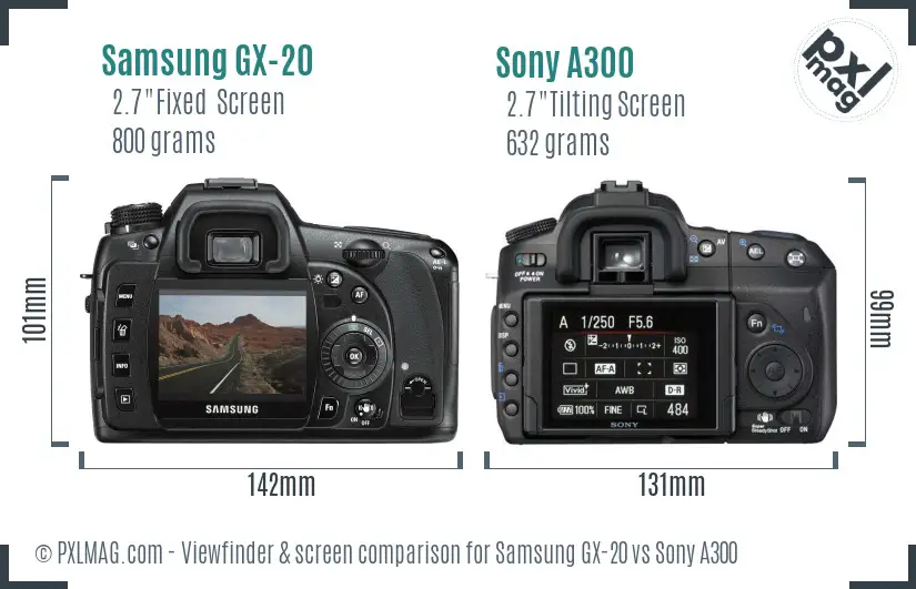 Samsung GX-20 vs Sony A300 Screen and Viewfinder comparison