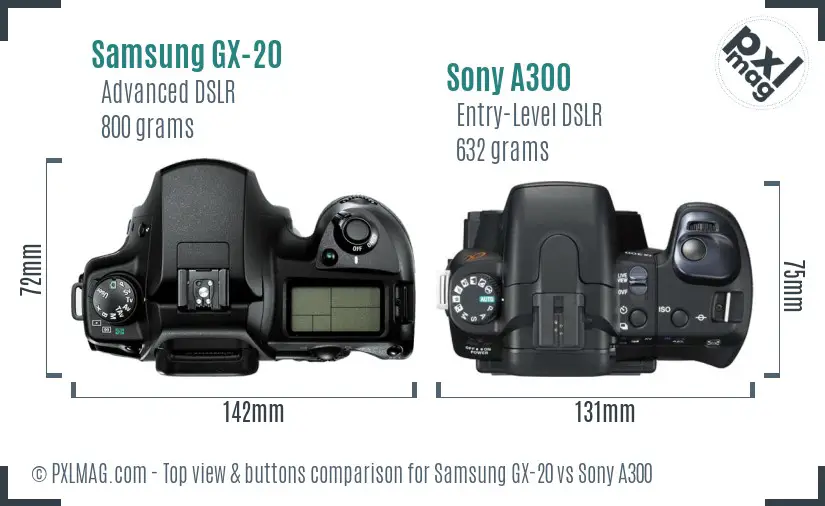 Samsung GX-20 vs Sony A300 top view buttons comparison