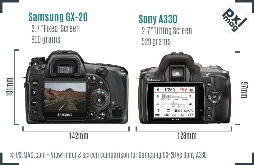 Samsung GX-20 vs Sony A330 Screen and Viewfinder comparison