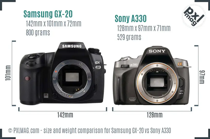 Samsung GX-20 vs Sony A330 size comparison
