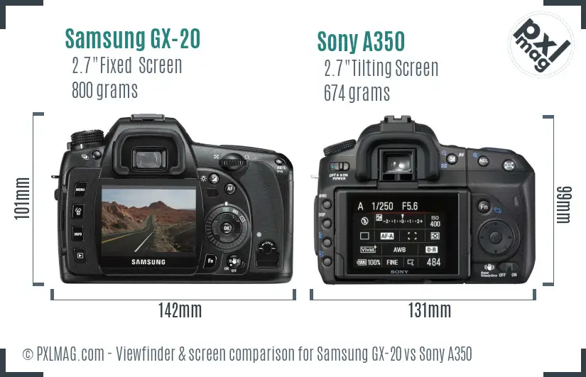 Samsung GX-20 vs Sony A350 Screen and Viewfinder comparison
