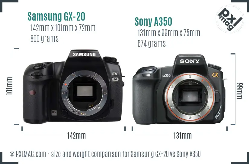 Samsung GX-20 vs Sony A350 size comparison