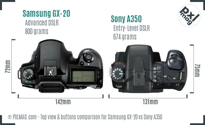 Samsung GX-20 vs Sony A350 top view buttons comparison