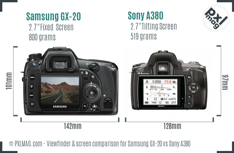 Samsung GX-20 vs Sony A380 Screen and Viewfinder comparison