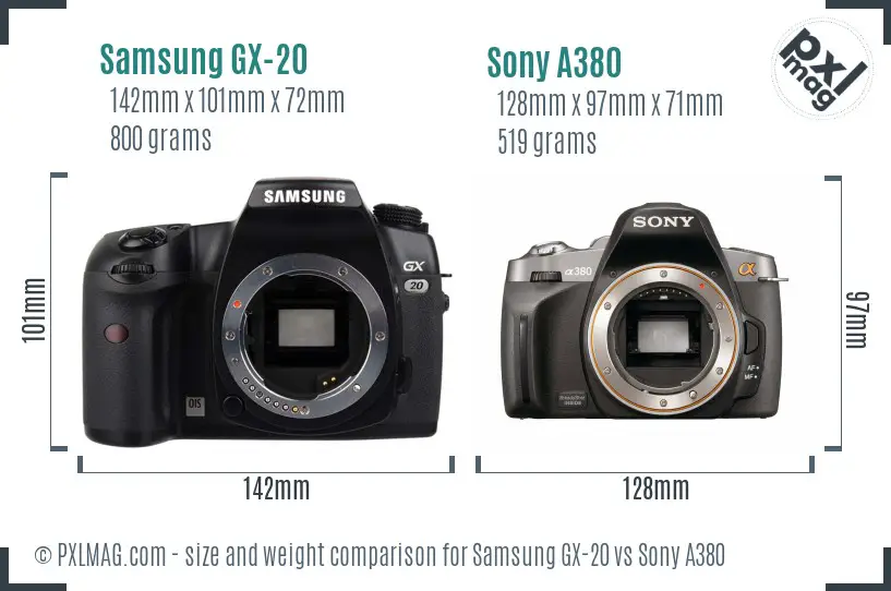 Samsung GX-20 vs Sony A380 size comparison