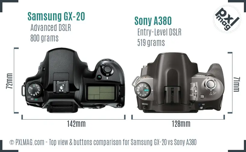 Samsung GX-20 vs Sony A380 top view buttons comparison