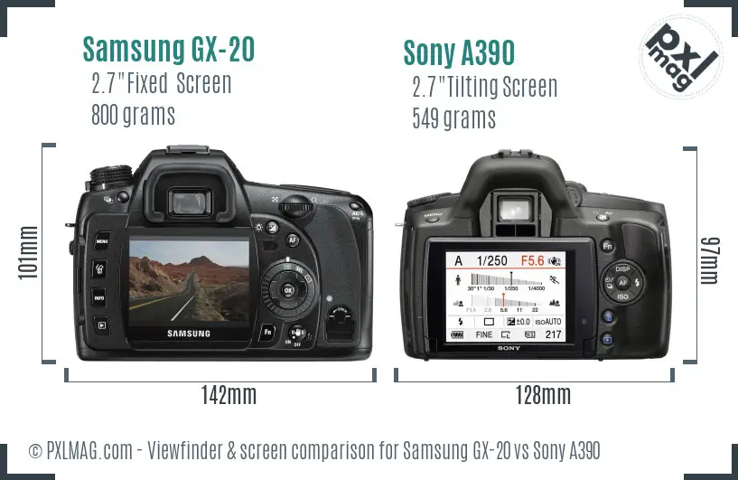 Samsung GX-20 vs Sony A390 Screen and Viewfinder comparison
