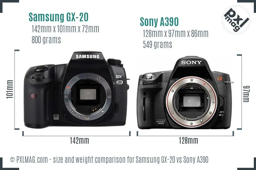Samsung GX-20 vs Sony A390 size comparison