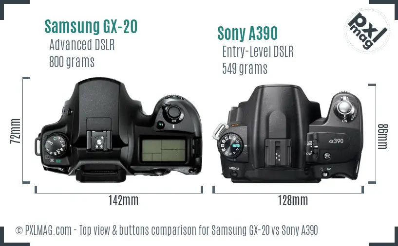 Samsung GX-20 vs Sony A390 top view buttons comparison