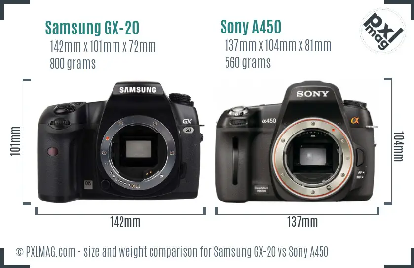 Samsung GX-20 vs Sony A450 size comparison