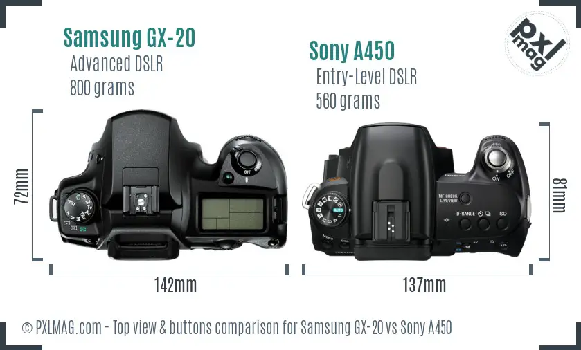 Samsung GX-20 vs Sony A450 top view buttons comparison